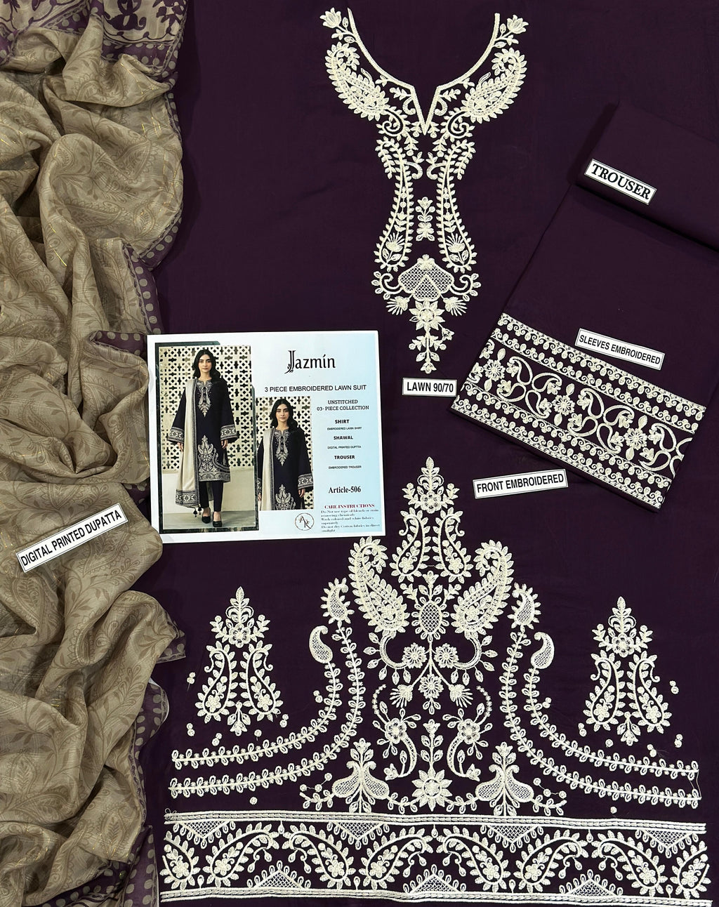 Jazmin Pure Lawn Unstitched 3-Piece Embroidered Collection