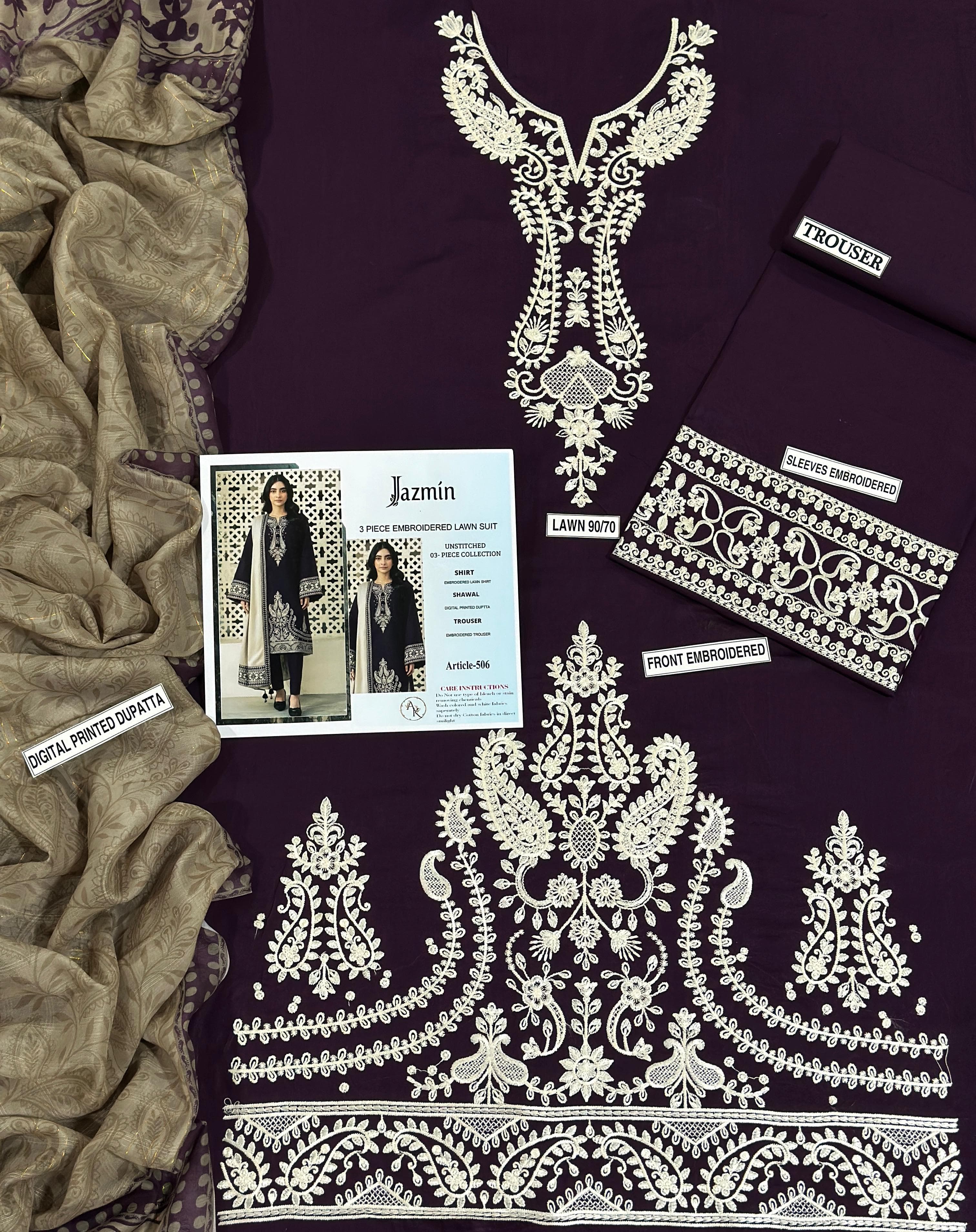 Jazmin Pure Lawn Unstitched 3-Piece Embroidered Collection