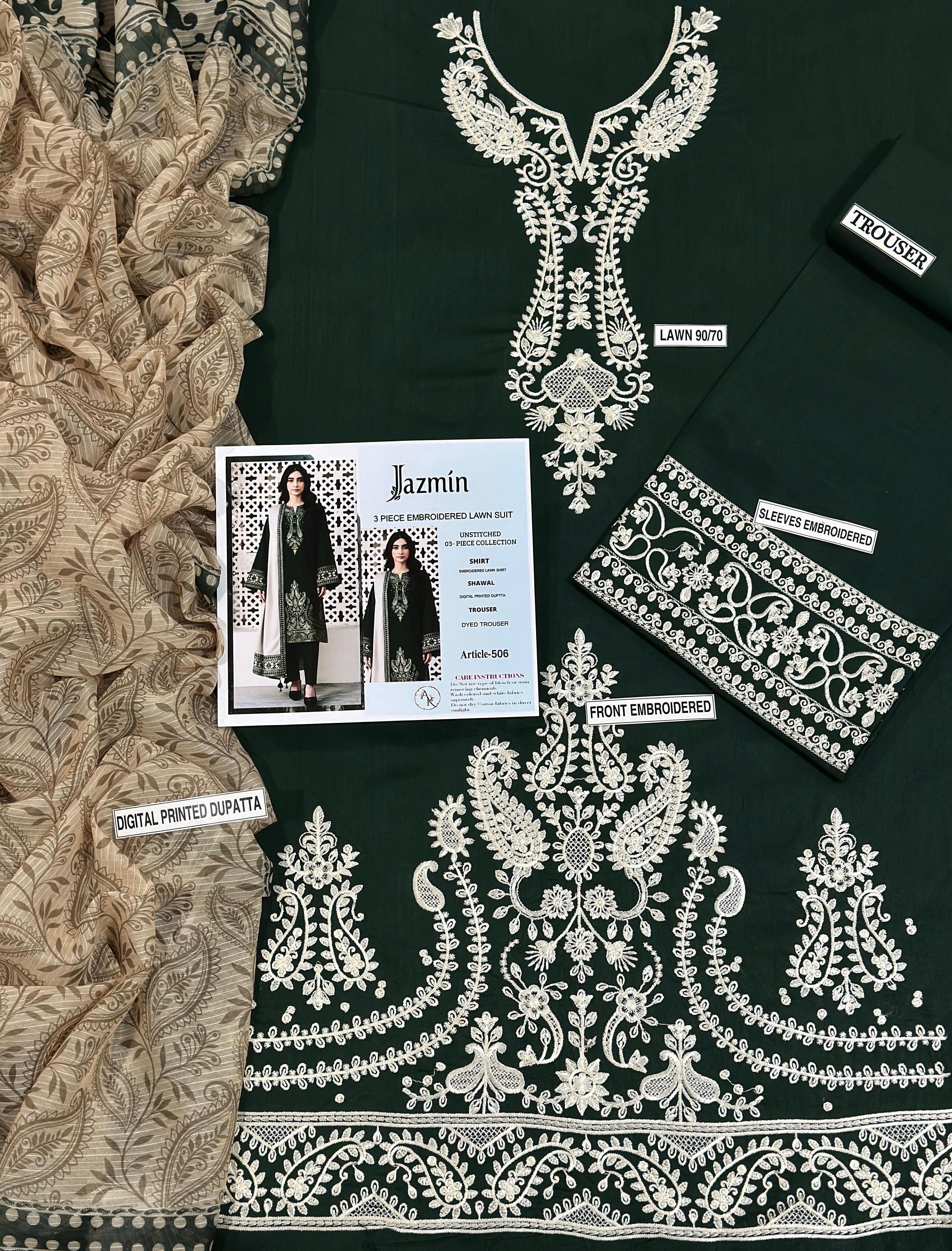 Jazmin Pure Lawn Unstitched 3-Piece Embroidered Collection