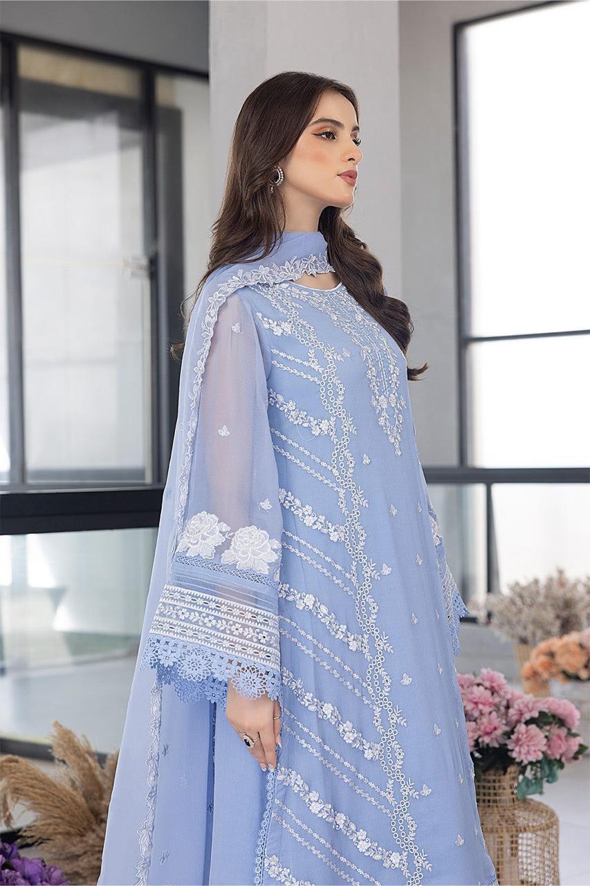 AZURE Unstitched Organza Heavy Embroidered Dress