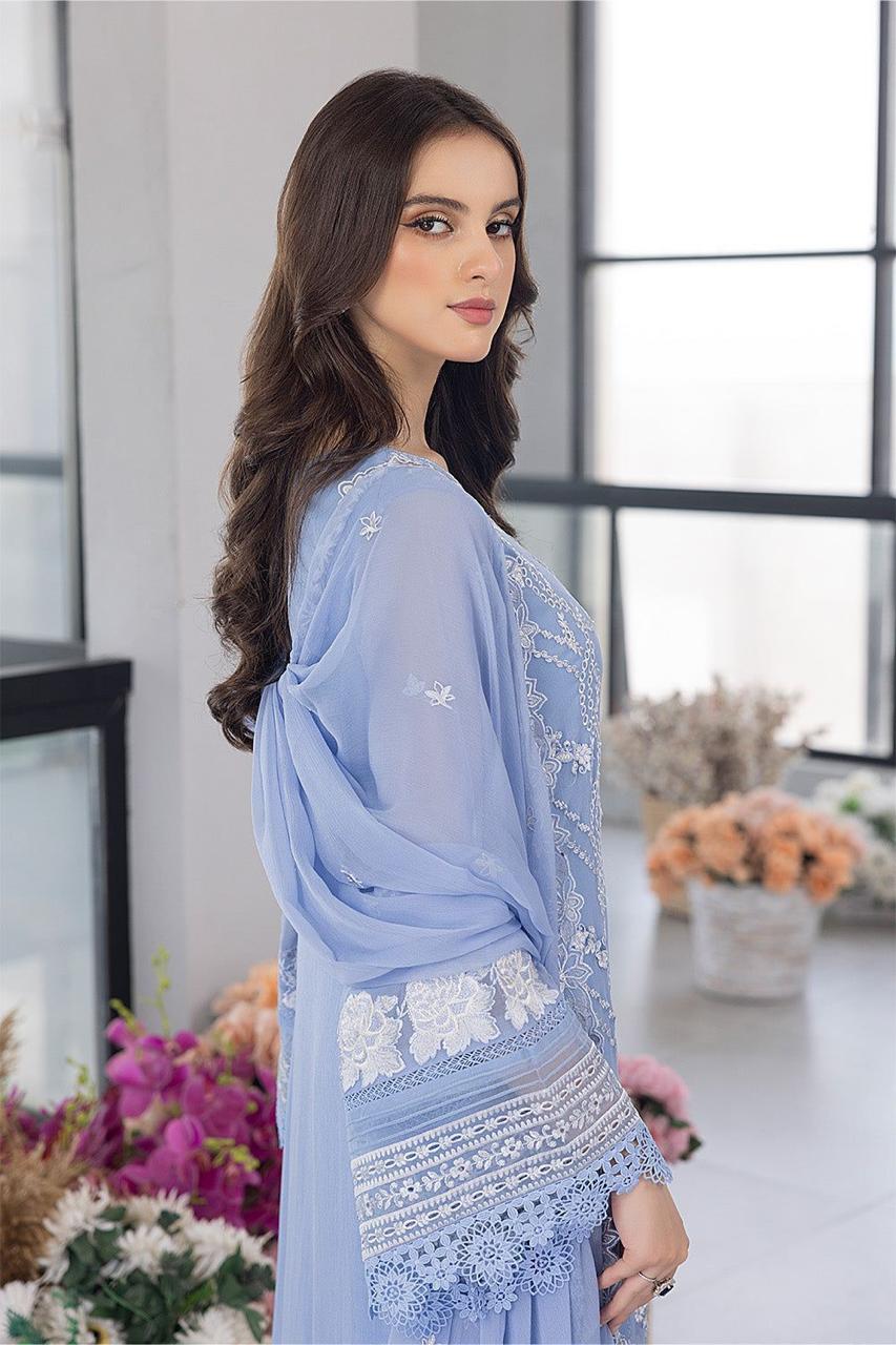 AZURE Unstitched Organza Heavy Embroidered Dress